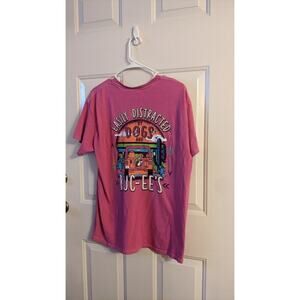 Bucc-ee's Pink Easily Distracted by Dogs Tshirt, Large, Cotton Beachy Coastal